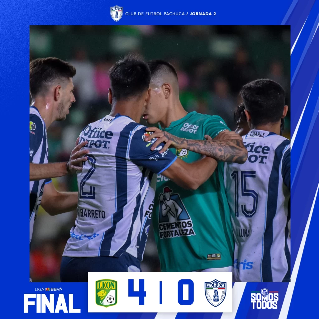 Dolorosa derrota, los Tuzos del Pachuca caen 4-0 ante el León